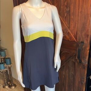 Blue and White Sleeveless V-Neck Sheath Mini Dress